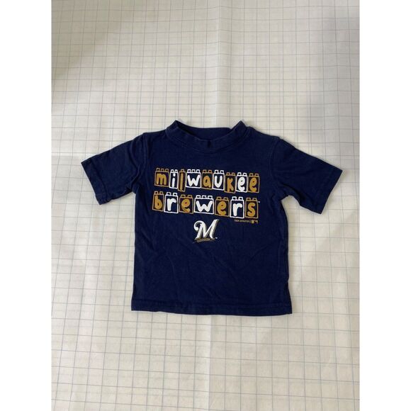 team Athletics MLB Boy's Shirt Blue Milwaukee Brewers Short Sleeve Size 18 Mon - Picture 2 of 5